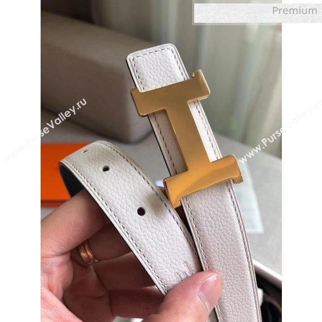 Hermes Width 2.4cm Grained Calfskin Reversible Belt White/Gold 2020 (PJ-20050849)