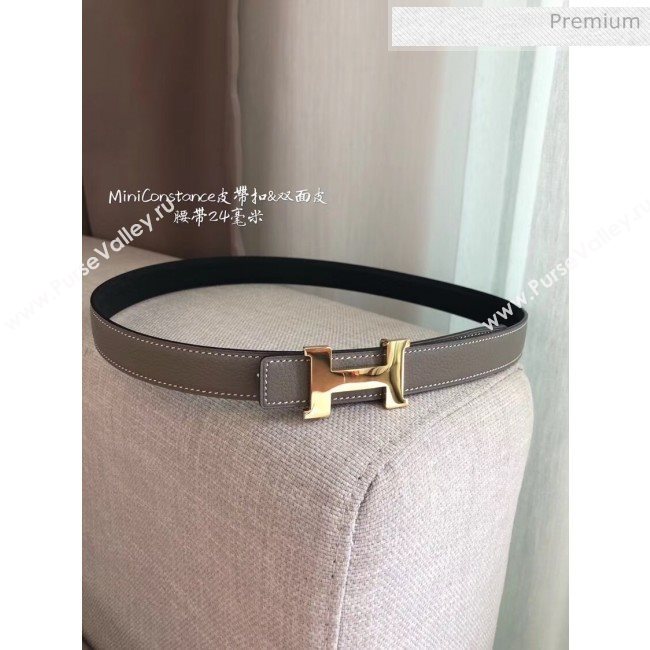 Hermes Width 2.4cm Grained Calfskin Reversible Belt Grey/Gold 2020 (PJ-20050851)