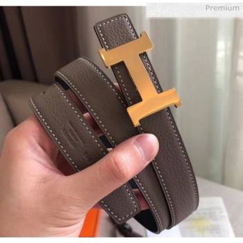 Hermes Width 2.4cm Grained Calfskin Reversible Belt Grey/Gold 2020 (PJ-20050851)