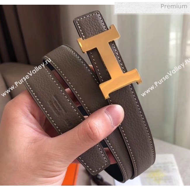 Hermes Width 2.4cm Grained Calfskin Reversible Belt Grey/Gold 2020 (PJ-20050851)