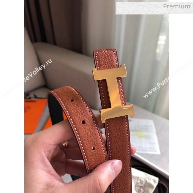 Hermes Width 2.4cm Grained Calfskin Reversible Belt Brown/Gold 2020 (PJ-20050857)