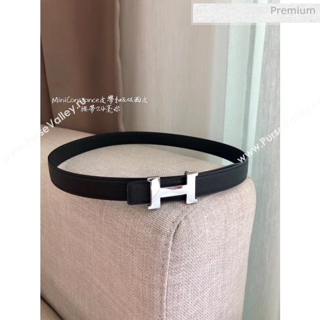 Hermes Width 2.4cm Grained Calfskin Reversible Belt Black/Silver 2020 (PJ-20050853)