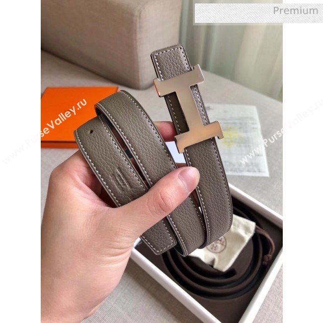 Hermes Width 2.4cm Grained Calfskin Reversible Belt Grey/Silver 2020 (PJ-20050852)