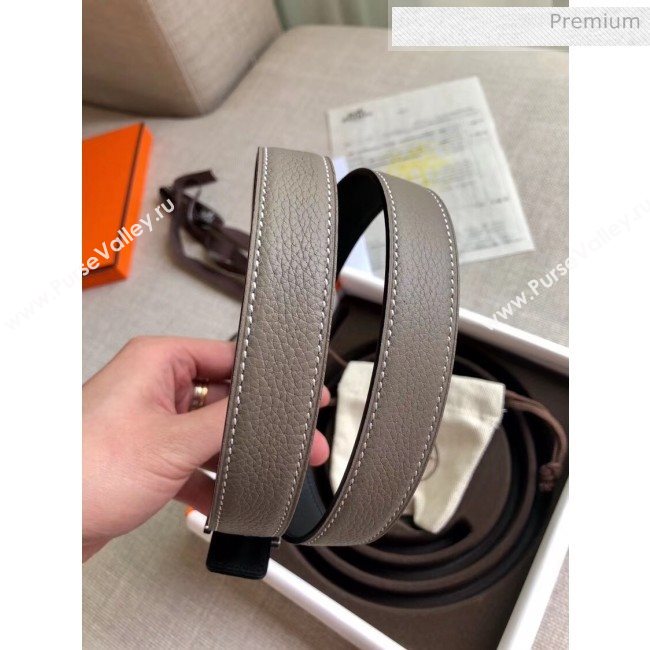 Hermes Width 2.4cm Grained Calfskin Reversible Belt Grey/Silver 2020 (PJ-20050852)