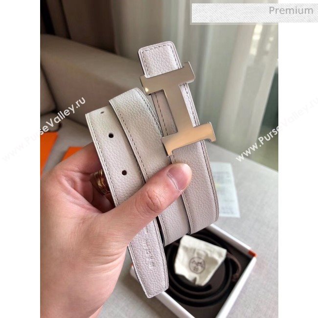 Hermes Width 2.4cm Grained Calfskin Reversible Belt White/Silver 2020 (PJ-20050850)