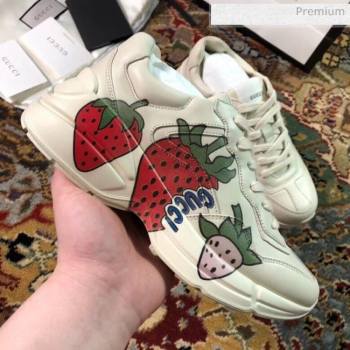 Gucci Rhyton Strawberry Print Leather Sneakers 523609 White 2019(For Women and Men) (EM-20050904)