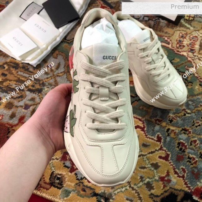 Gucci Rhyton Strawberry Print Leather Sneakers 523609 White 2019(For Women and Men) (EM-20050904)