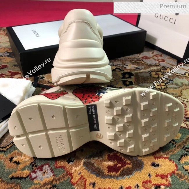 Gucci Rhyton Strawberry Print Leather Sneakers 523609 White 2019(For Women and Men) (EM-20050904)