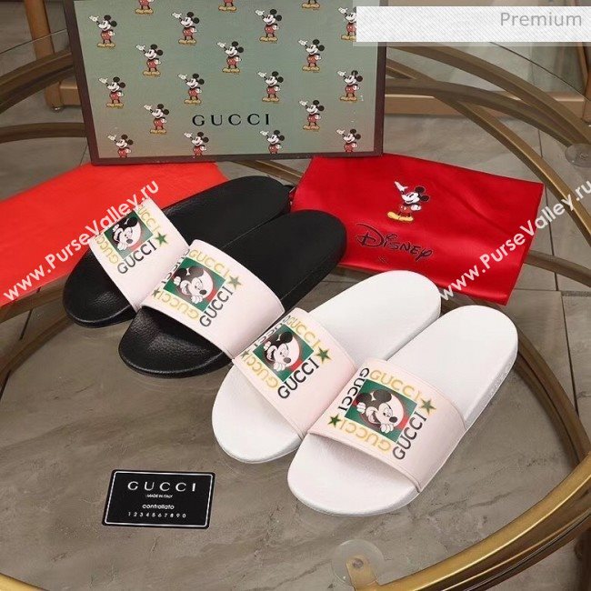 Gucci Disney x Gucci Rubber Flat Slide Sandals  White/Black 2020(For Women and Men) (MD-20050908)