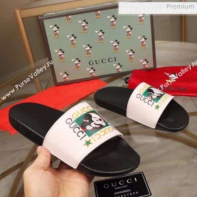 Gucci Disney x Gucci Rubber Flat Slide Sandals  White/Black 2020(For Women and Men) (MD-20050908)