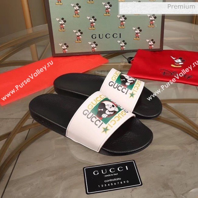 Gucci Disney x Gucci Rubber Flat Slide Sandals  White/Black 2020(For Women and Men) (MD-20050908)