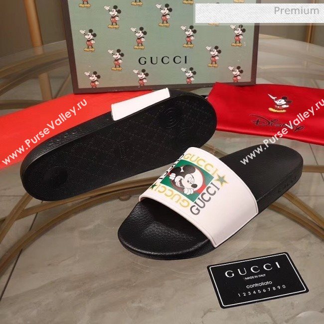 Gucci Disney x Gucci Rubber Flat Slide Sandals  White/Black 2020(For Women and Men) (MD-20050908)