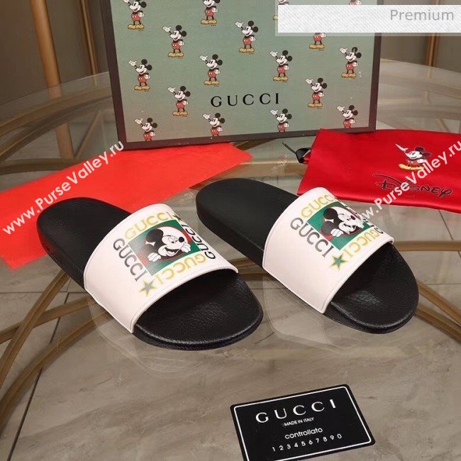 Gucci Disney x Gucci Rubber Flat Slide Sandals  White/Black 2020(For Women and Men) (MD-20050908)
