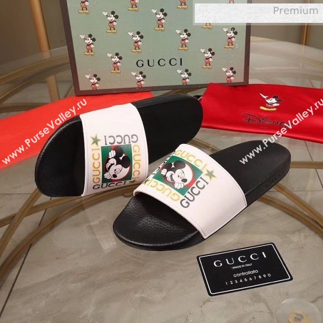 Gucci Disney x Gucci Rubber Flat Slide Sandals  White/Black 2020(For Women and Men) (MD-20050908)