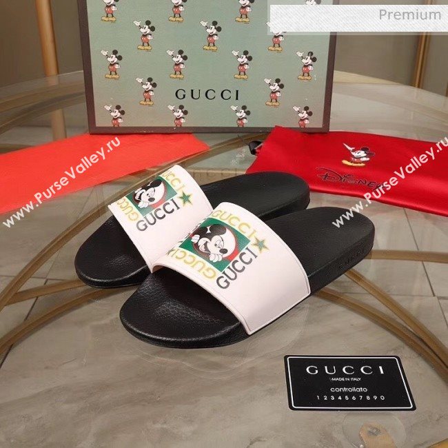 Gucci Disney x Gucci Rubber Flat Slide Sandals  White/Black 2020(For Women and Men) (MD-20050908)