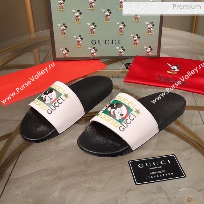 Gucci Disney x Gucci Rubber Flat Slide Sandals  White/Black 2020(For Women and Men) (MD-20050908)