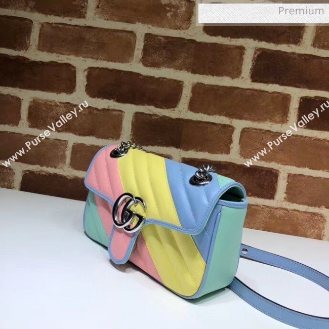 Gucci GG Marmont Matelassé Mini Chain Shoulder Bag 446744 Multicolor Pastel 2020 (DLH-20051101)