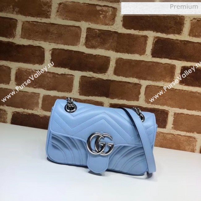 Gucci GG Marmont Matelassé Mini Chain Shoulder Bag 446744 Pastel Blue 2020 (DLH-20051103)