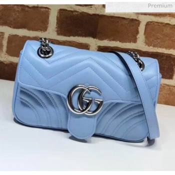 Gucci GG Marmont Matelassé Mini Chain Shoulder Bag 446744 Pastel Blue 2020 (DLH-20051103)