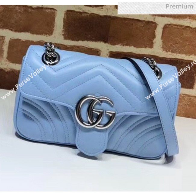 Gucci GG Marmont Matelassé Mini Chain Shoulder Bag 446744 Pastel Blue 2020 (DLH-20051103)