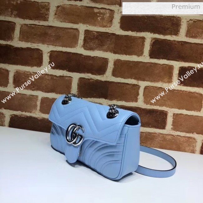 Gucci GG Marmont Matelassé Mini Chain Shoulder Bag 446744 Pastel Blue 2020 (DLH-20051103)