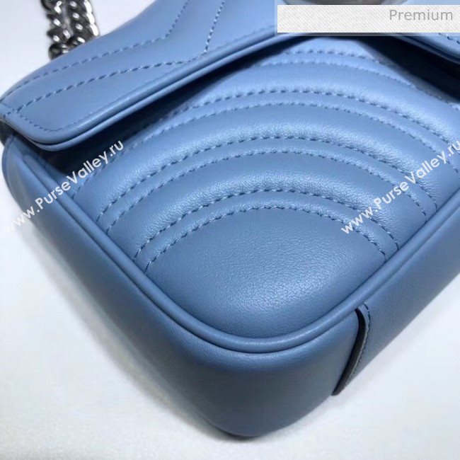 Gucci GG Marmont Matelassé Mini Chain Shoulder Bag 446744 Pastel Blue 2020 (DLH-20051103)