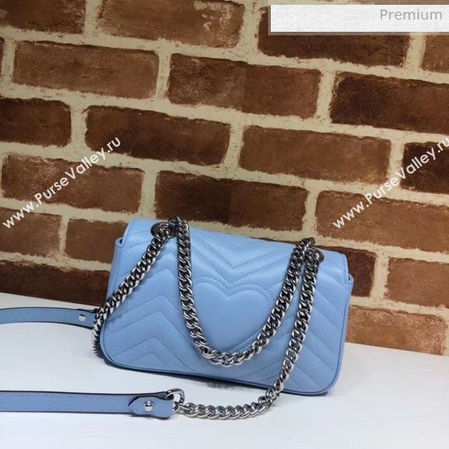 Gucci GG Marmont Matelassé Mini Chain Shoulder Bag 446744 Pastel Blue 2020 (DLH-20051103)