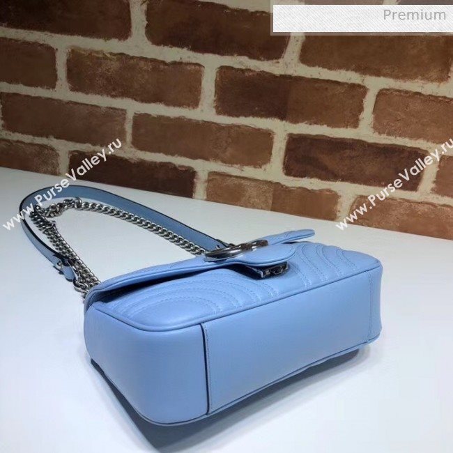 Gucci GG Marmont Matelassé Mini Chain Shoulder Bag 446744 Pastel Blue 2020 (DLH-20051103)
