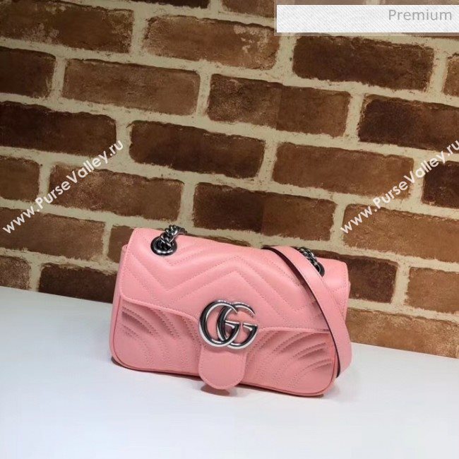 Gucci GG Marmont Matelassé Mini Chain Shoulder Bag 446744 Pastel Pink 2020 (DLH-20051105)