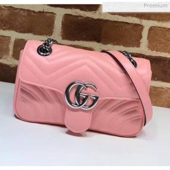 Gucci GG Marmont Matelassé Mini Chain Shoulder Bag 446744 Pastel Pink 2020 (DLH-20051105)