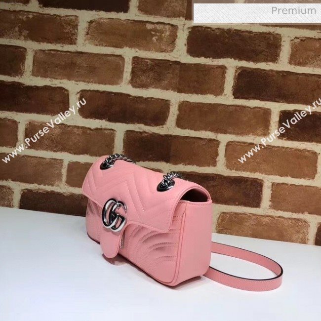 Gucci GG Marmont Matelassé Mini Chain Shoulder Bag 446744 Pastel Pink 2020 (DLH-20051105)