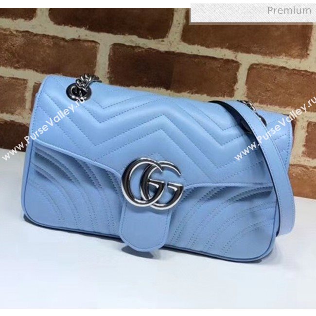 Gucci GG Marmont Matelassé Small Shoulder Bag 443497 Pastel Blue 2020 (DLH-20051108)
