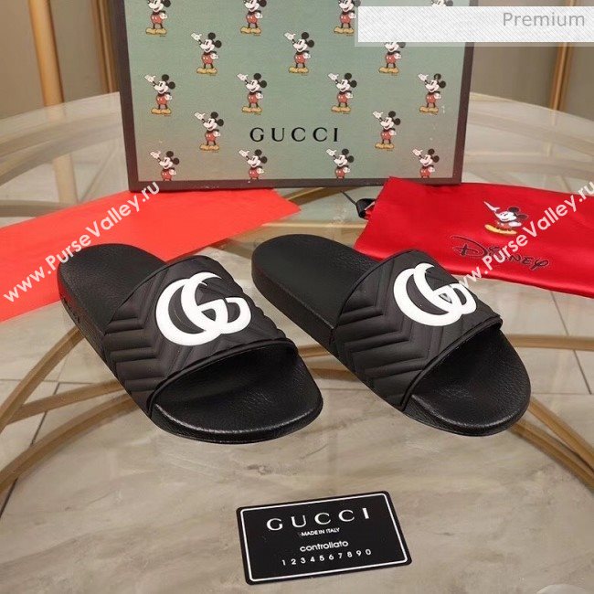 Gucci GG Rubber Slide Sandal Black/White 2020(For Women and Men) (MD-20050905)