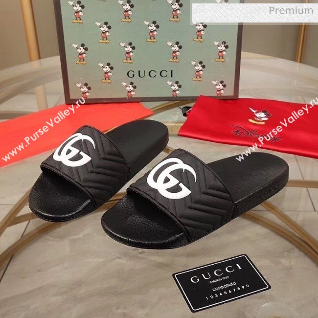 Gucci GG Rubber Slide Sandal Black/White 2020(For Women and Men) (MD-20050905)