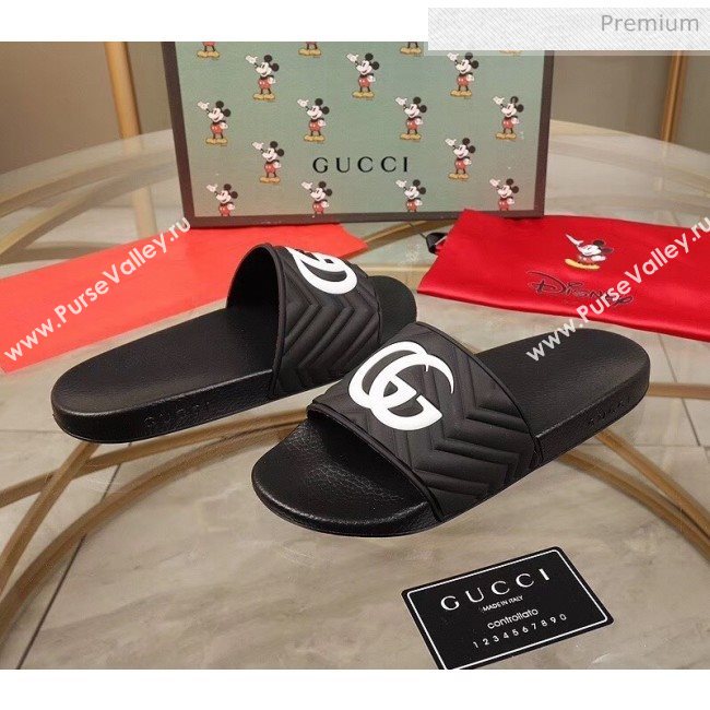 Gucci GG Rubber Slide Sandal Black/White 2020(For Women and Men) (MD-20050905)