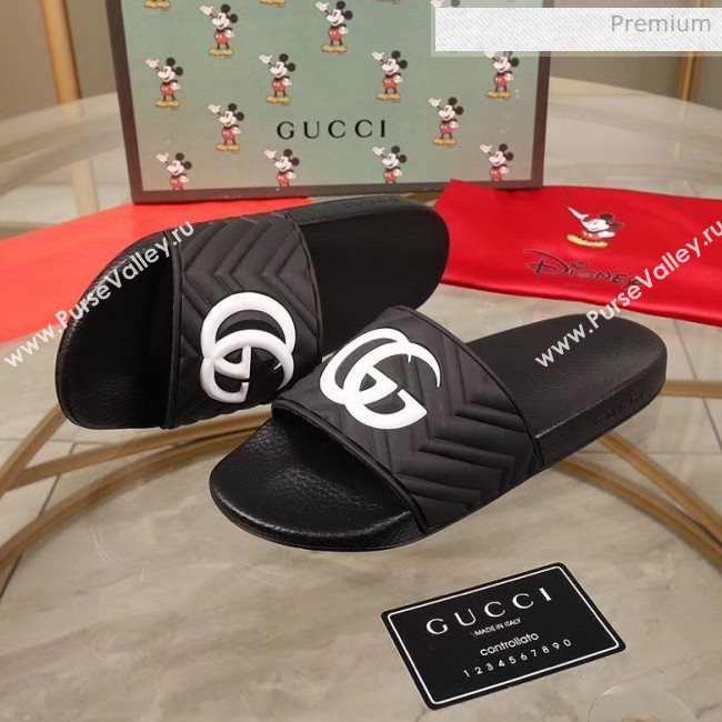 Gucci GG Rubber Slide Sandal Black/White 2020(For Women and Men) (MD-20050905)