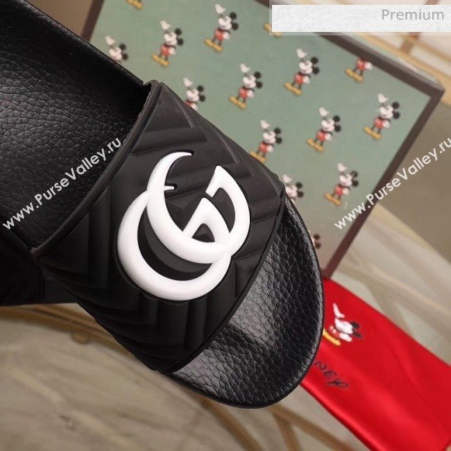 Gucci GG Rubber Slide Sandal Black/White 2020(For Women and Men) (MD-20050905)