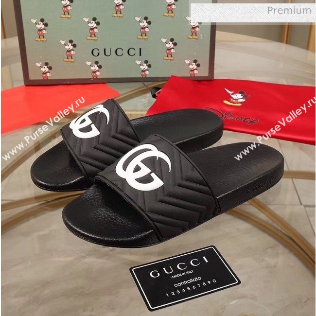 Gucci GG Rubber Slide Sandal Black/White 2020(For Women and Men) (MD-20050905)