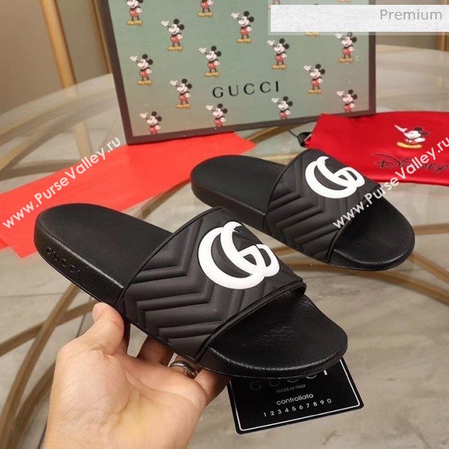 Gucci GG Rubber Slide Sandal Black/White 2020(For Women and Men) (MD-20050905)