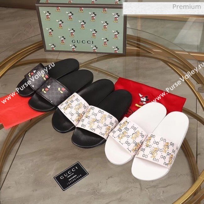 Gucci Disney x Gucci Mickey GG Supreme Flat Slide Sandals Black 2020(For Women and Men) (MD-20050910)