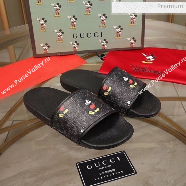 Gucci Disney x Gucci Mickey GG Supreme Flat Slide Sandals Black 2020(For Women and Men) (MD-20050910)