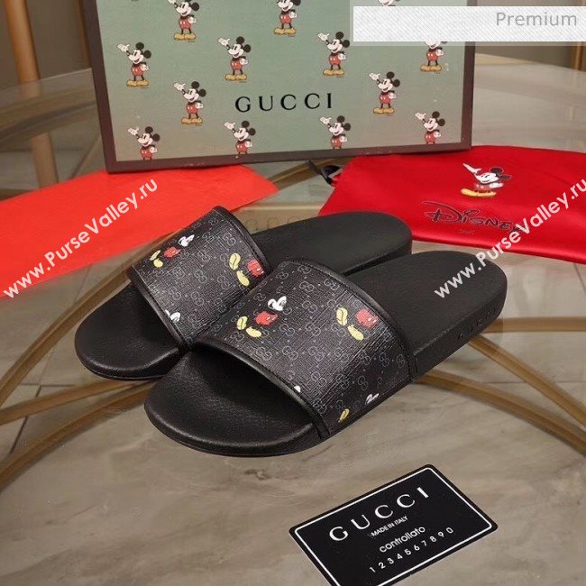 Gucci Disney x Gucci Mickey GG Supreme Flat Slide Sandals Black 2020(For Women and Men) (MD-20050910)