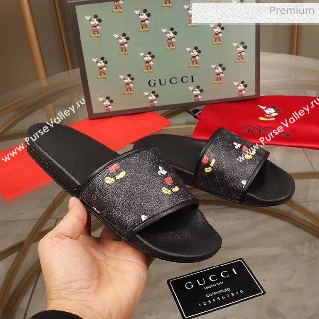 Gucci Disney x Gucci Mickey GG Supreme Flat Slide Sandals Black 2020(For Women and Men) (MD-20050910)