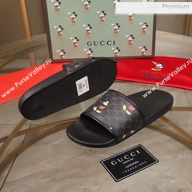 Gucci Disney x Gucci Mickey GG Supreme Flat Slide Sandals Black 2020(For Women and Men) (MD-20050910)