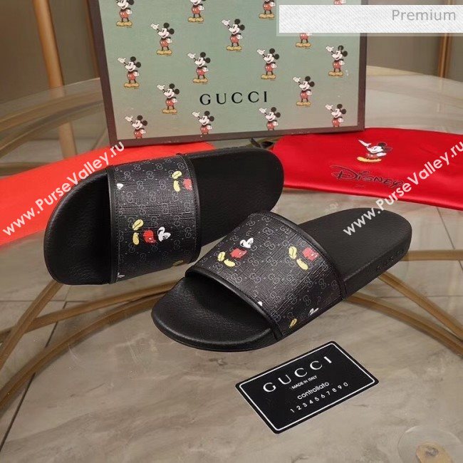 Gucci Disney x Gucci Mickey GG Supreme Flat Slide Sandals Black 2020(For Women and Men) (MD-20050910)