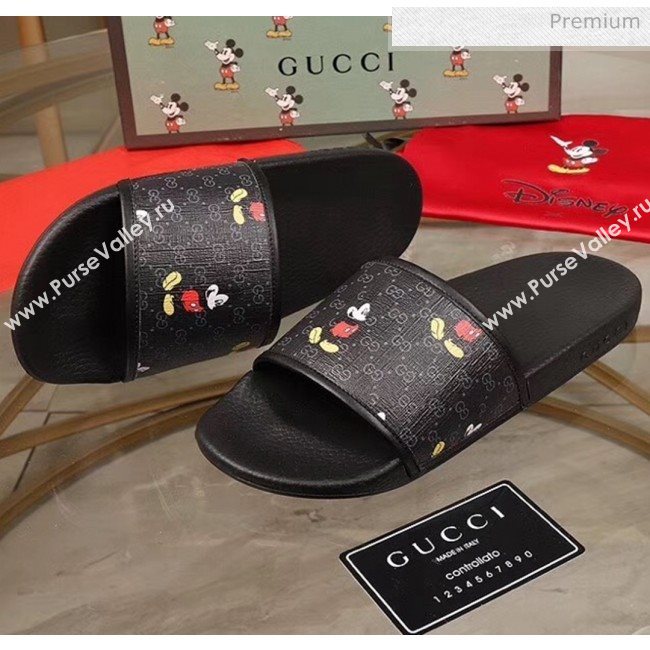 Gucci Disney x Gucci Mickey GG Supreme Flat Slide Sandals Black 2020(For Women and Men) (MD-20050910)