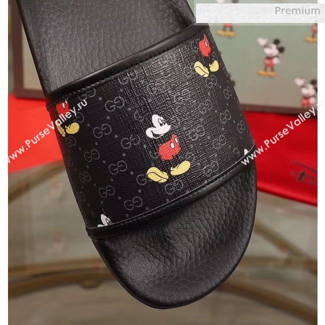 Gucci Disney x Gucci Mickey GG Supreme Flat Slide Sandals Black 2020(For Women and Men) (MD-20050910)