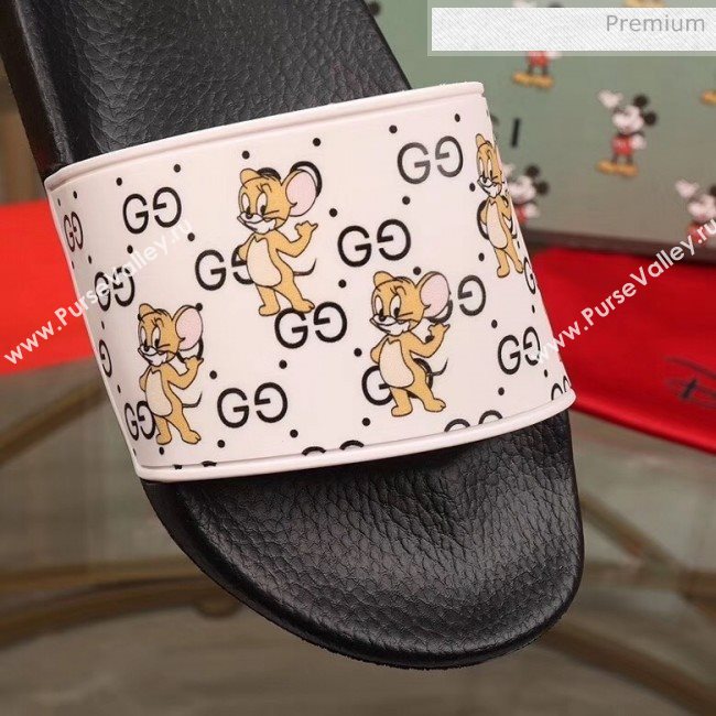 Gucci Mice Print Rubber Slide Sandal White/Black 2020(For Women and Men) (MD-20050913)