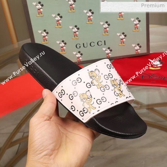 Gucci Mice Print Rubber Slide Sandal White/Black 2020(For Women and Men) (MD-20050913)