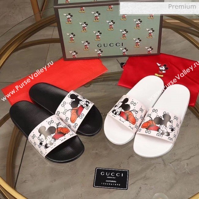 Gucci x Disney Mickey GG Print Rubber Flat Slide Sandals White 2020（For Women and Men） (MD-20050916)